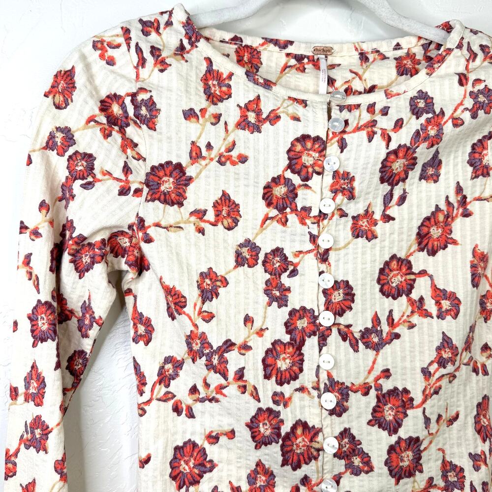 NEW Free People Tilly Tea Combo Ivory Floral Button Cotton Long Sleeve Top XS - Picture 6 of 9